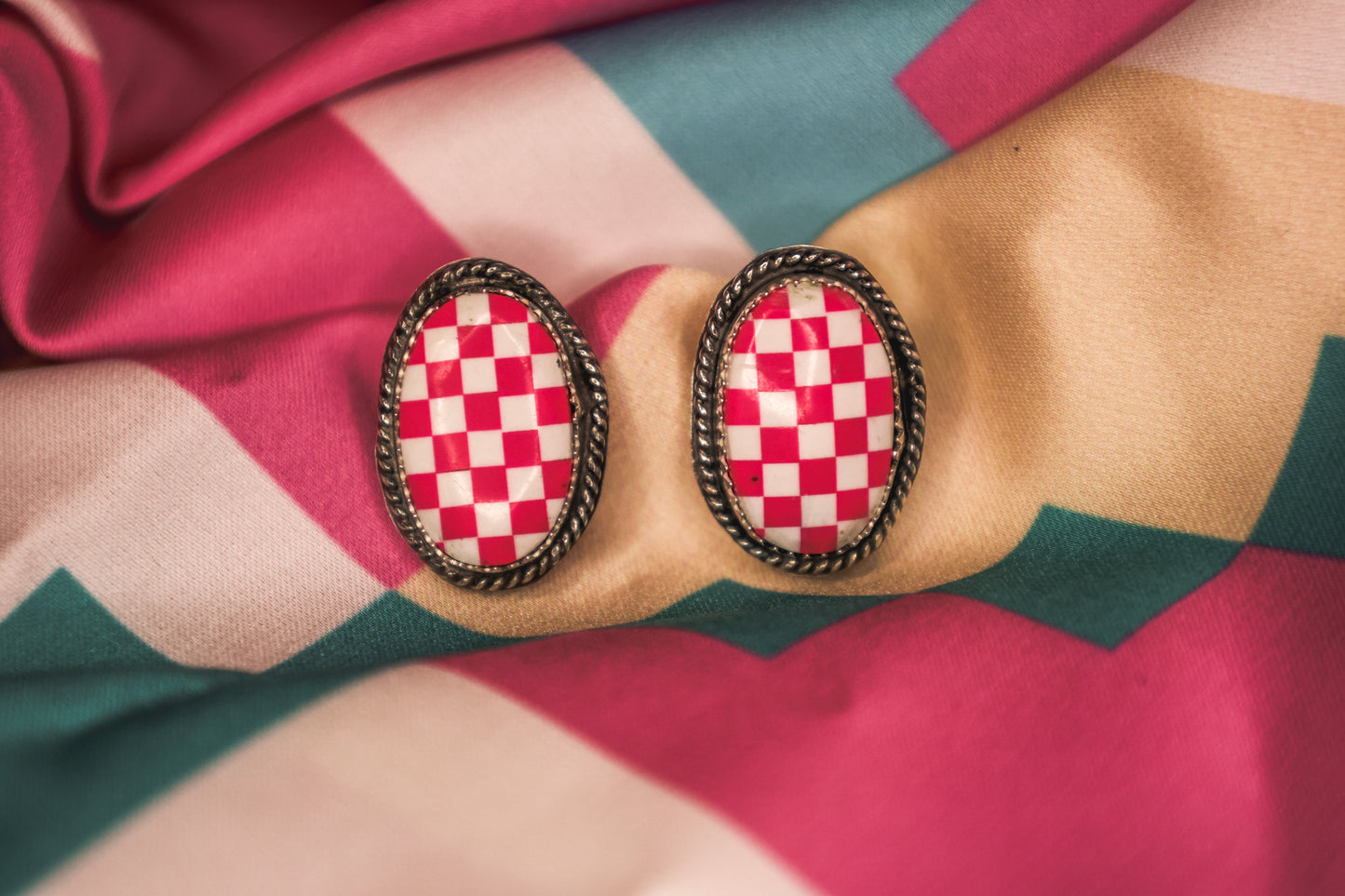 Pink Checker Earrings