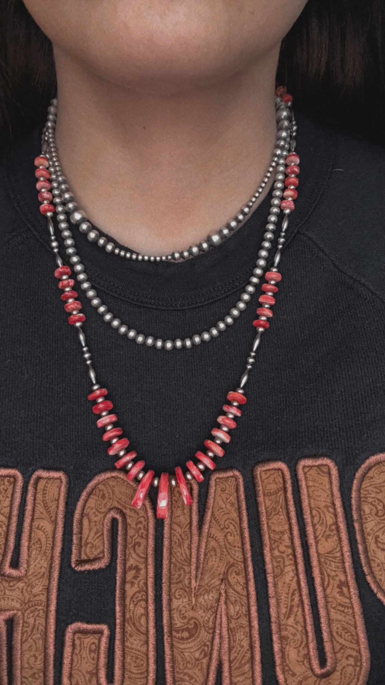 24” Red Spiny and Sterling Silver Navajo