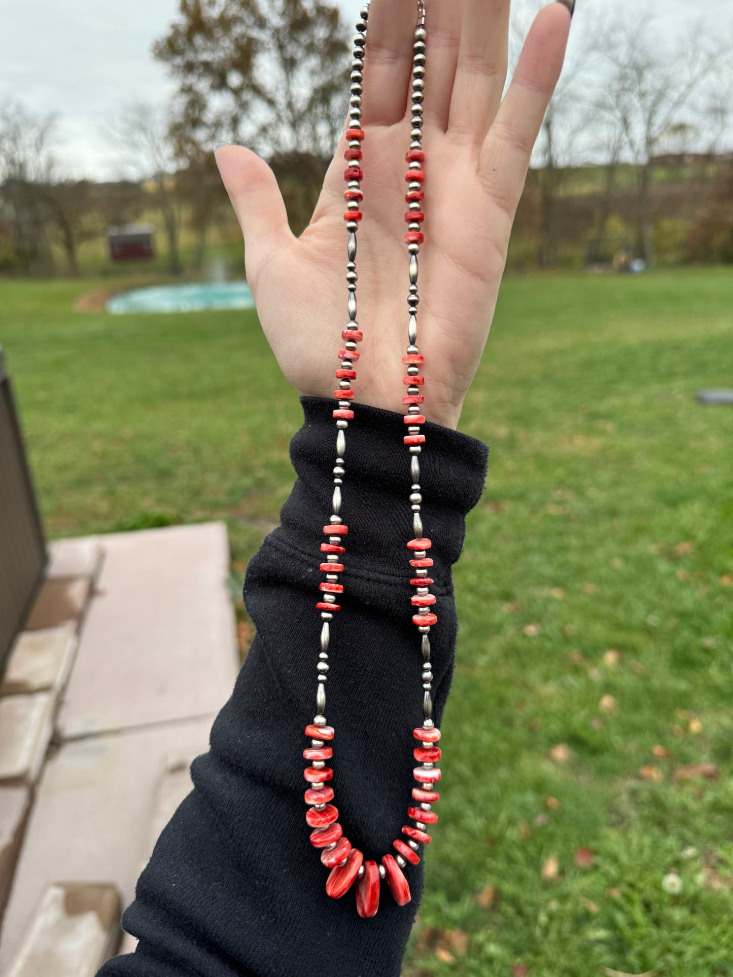 24” Red Spiny and Sterling Silver Navajo